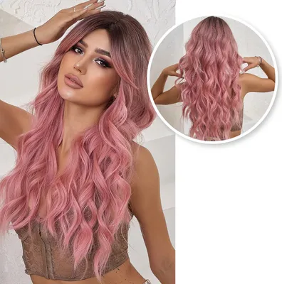 Zdjęcie produktu dla Różowa peruka damska - Długie falowane włosy - Balayage - Peruki damskie - Peruki - Zmywalne - Czesane - Wysoka jakość - Peruki damskie - 70 cm