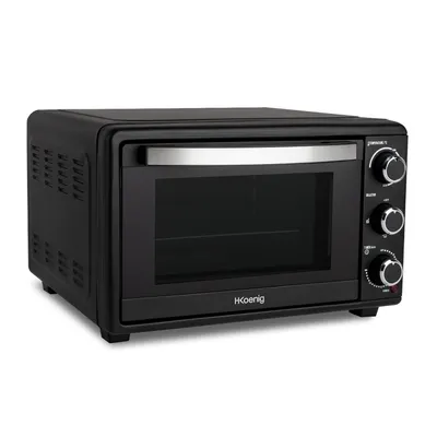 Immagine prodotto di H.Koenig FO25 Forno elettrico da tavolo, capacità 25 litri, 1500 W, 4 modalità, temperatura fino a 230 °C, tempo fino a 60 minuti, termostato, acciaio inox, nero