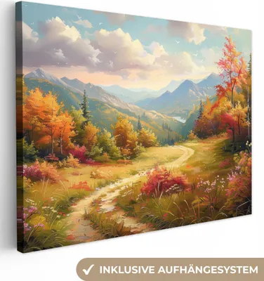 Produktbild von MuchoWow® - Leinwandbilder - Landschaft - Illustration - Natur, Wandbild, Wanddeko Bilder Wohnzimmer, 120x90 cm