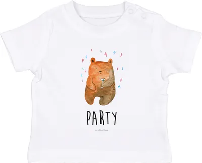 Produktbild von Mr. & Mrs. Panda Babyshirt Bär Party 12. - 18. Monat - Weiß - Geschenk, Gute Laune, Teddy, Kleinkind T-Shirt, , Geburtstagsgeschenk, Geburtstag, Baby, Organic Shirt
