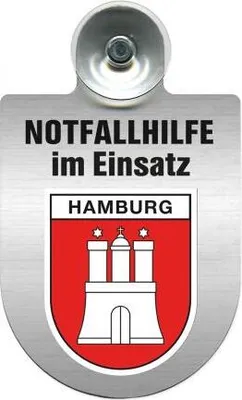 Produktbild von Einsatzschild mit Saugnapf - Notfallhilfe im Einsatz - incl. Regionenwappen 393828 Color - Region Hamburg