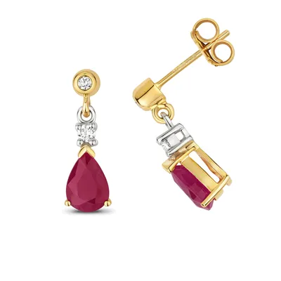 Image de Boucles d'Oreilles Femme Or 375/1000 et Diamant 0.10 Carat avec Rubis - 16mm*5mm; TRS31779KY