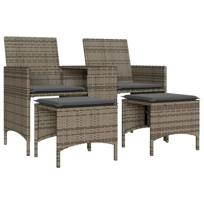 Image de vidaXL Canapé de jardin 2 places avec table et tabourets Gris Poly rotin