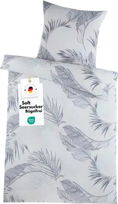 Produktbild von Seersucker Bettwäsche 135x200 Blumen Grau Blau, Mikofaser Sommer Bettbezug Floral