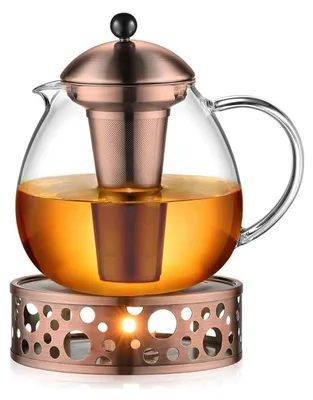Image de théière en bronze de 1500 ml avec réchaud et chauffe-théière en acier inoxydable