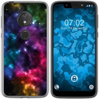 Produktbild von PhoneNatic Case kompatibel mit Motorola Moto G7 Play Silikon-Hülle Space Nebula schwarz