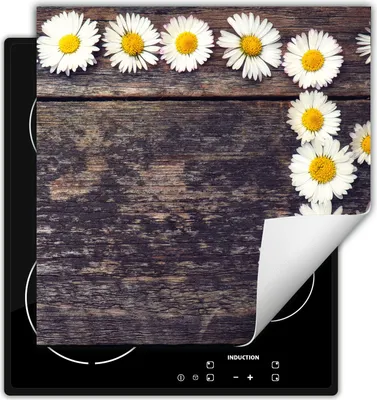Produktbild von DarHaus Herdabdeckplatte 50x52 cm Anti Rutsch Matte Aufrollbar, Holz - Blumen