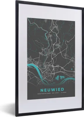 Produktbild von MuchoWow® Gerahmtes Poster Blau - Deutschland - Karte - Stadtplan - Neuwied 40x60 cm - Poster mit Schwarzem Bilderrahmen Wandposter Rahmen Foto Bilder - Poster in Rahmen