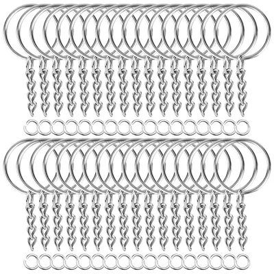 Produktbild von Metall Schlüsselringe mit Gliederketten - 120 Stück - 25 mm Durchmesser - Silber