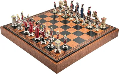 Produktbild von Italienische Schachfiguren Napaleone + Schachbrett aus Kunstleder braun/schwarz 48