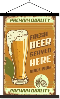 Produktbild von MuchoWow® Textilposter Mancave - Bier - Jahrgang - Premium 60x90 cm mit schwarzem Rahmen - Poster Wohnzimmer