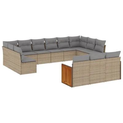 Produktbild von 13-tlg. Garten-Sofagarnitur, modular, aus UV-beständigem Poly Rattan, Beige/Hellgrau, mit 13 Sitzkissen und 15 Rückenkissen, abnehmbare Bezüge