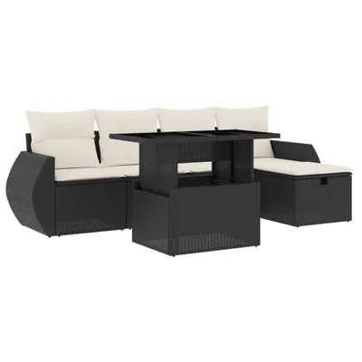 Produktbild von vidaXL 6-tlg. Garten-Sofagarnitur mit Kissen Schwarz Poly Rattan