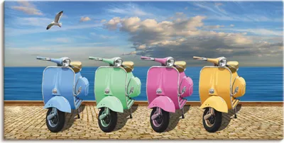 Produktbild von ARTland Leinwandbild Vespa-Roller in bunten Farben Größe: 150x75 cm