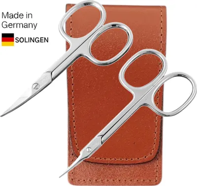 Immagine prodotto di Set di forbici per unghie Solingen con forbici a punta e custodia in vera pelle  Germany  Marrone