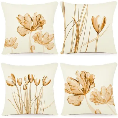 Obrázok produktu pre Sada Unyqoos ® so 4 elegantnými obliečkami na vankúše s kvetinovým vzorom, 40 x 40 cm, pre interiér aj exteriér, z kvalitného ľanu