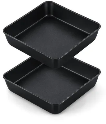 Immagine prodotto di Set da 2 teglie rettangolari in acciaio inossidabile, dimensioni 20 cm x 5 cm, con rivestimento antiaderente, adatte al forno fino a 120°C, impilabili – ideali per torte, lasagne e arrosti