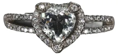 Produktbild von Ring aus 925er Silber mit Herz, Aquamarin und Zirkonia, Größe 15