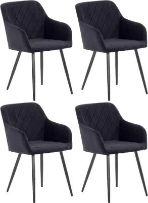 Produktbild von CLP 4er Set Esszimmerstuhl Shila Gesteppt schwarz Material Samt