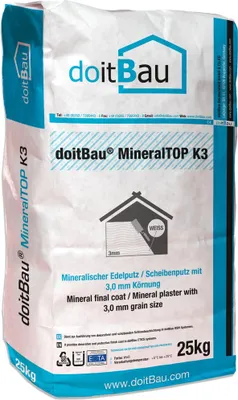 Produktbild von 48x MineralTOP 25kg Scheibenputz 3mm Körnung Oberputz Edelputz atmungsaktiv Strukturputz schönes Finish für die Fassade
