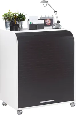 Produktbild von SIMMOB Mobiler Schreibtisch Sekretär Computertisch mit Laufrollen 93,9 x 79,2 cm, Farbe:Weiß-Schwarz