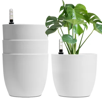 Image de Pot de fleurs autoarrosant Pot à fleurs - Lot de 4 - 22 cm - Blanc - Pour intérieur et balcon