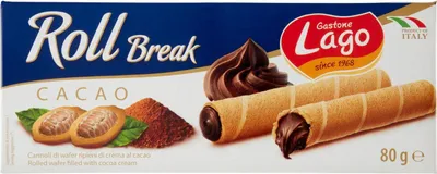 Produktbild von Gastone Lago Roll Break Cacao Waffelpad Wafer gefüllt mit Kakaocreme 80g