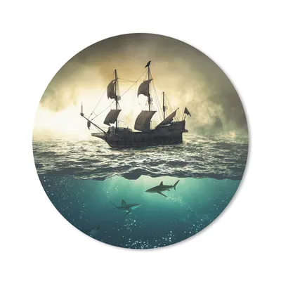Produktbild von MuchoWow® Mauspad Mousepad Meer - Boot - Hai 20x20 cm - Mousepads - Maus Mat - Pad - Mausunterlage - Schreibtischmatte