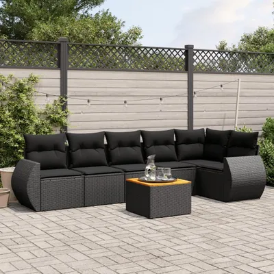 Produktbild von 7-tlg. Garten-Sofagarnitur mit Kissen Schwarz Poly Rattan 3257343