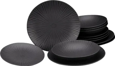 Produktbild von CreaTable, 23211, Vesuvio  Schwarz, Tellerset 12-tlg, Steinzeug