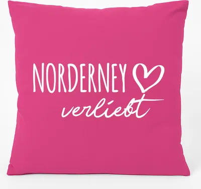 Produktbild von Huuraa Kissen Norderney verliebt 40x40cm mit Füllung Fuchsia Baumwolle Dekokissen Geschenkidee