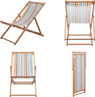 Produktbild von vidaXL Klappbarer Strandstuhl Stoff und Holzrahmen Mehrfarbig - Strandstuhl - Strandstühle - Campingstuhl - Campingstühle