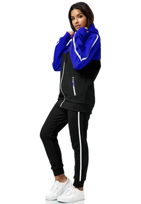 Produktbild von Damen Jogginganzug Freizeitanzug Sportlich 3750 Schwarz/Blau XXL