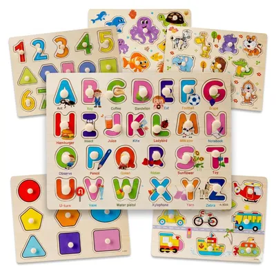 Imagen del producto de Omgoods - Set de 6 puzzles de madera para aprender, ideales para niños