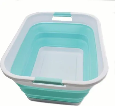 Produktbild von Famanu Wäschekorb 41 Liter - Faltbarer Pop-up Organizer (Weiß/Seegreen)