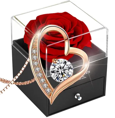 Echte ewige Rose mit Silberkette – Geschenkbox für sie