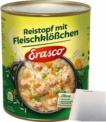 Produktbild von Erasco Reistopf mit Fleischklößchen (800g Dose) + usy Block