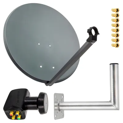 Produktbild von PremiumX SAT Anlage 80cm Antenne Quad LNB 8x F-Stecker Wandhalter 35cm