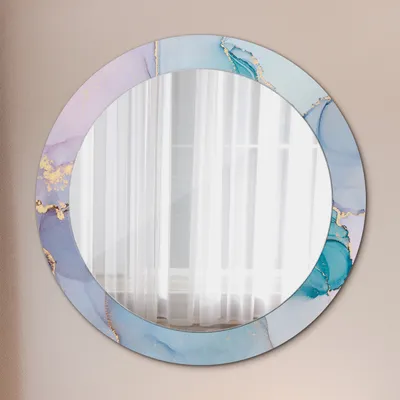 Produktbild von Dekospiegel – Hängespiegel Wandspiegel Spiegel mit Aufdruck – Spiegel – Schlafzimmer - Abstrakt Flüssig - Rund: Ø70cm