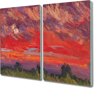 Produktbild von Coloray Hackbrett Herdabdeckplatte 2x30x52 cm Küchenbrett Kochplattenabdeckung Schneidebrett - Landschaft Baum