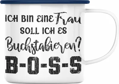 Produktbild von Trendation - Emaille Emaille Tasse mit Spruch Frauen Geschenk Frau Lustige Sprüche Boss Spruch Mama Emaille Tasse (Blau)