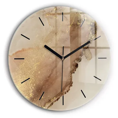Produktbild von Wallfluent Große Wanduhr – Stilles Quarzuhrwerk - Uhr Dekoration Wohnzimmer Schlafzimmer Küche - Zifferblatt mit Striche - schwarze Zeiger - 60 cm - Beigefarbene moderne Kunst