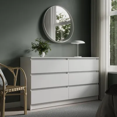 Produktbild von Kommode mit 6 Schubladen 140x78 cm Kommode weiß Holz Schrank Kommode mit Schubladen Sideboard Highboard Anrichte Organizer Breite 140 cm Höhe 78 cm