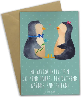 Produktbild von Mr. & Mrs. Panda jubiläumskarte 12 Hochzeitstag Nickelhochzeit - Meeresbrise - Geschenk, Ehejubiläum feiern, zwölf Jahre Ehe, Heiraten, Grußkarten, Beständigkeit, Heirat