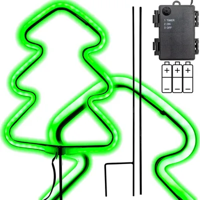 Immagine prodotto di Albero di Natale al neon verde 87 LED a batteria 16×91 cm - Luca