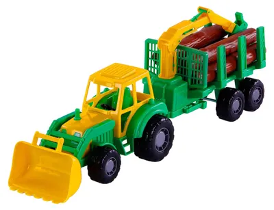 Immagine prodotto di Trattore giocattolo junior con gru e rimorchio in legno 46 cm