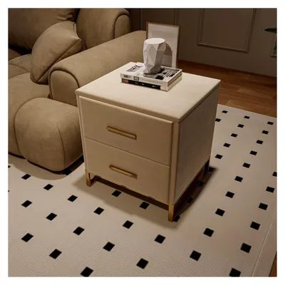Produktbild von Nachttisch 2er Set mit 2 Schubladen und Metallfüßen, modernes Nachtkästchen aus Samt für Schlafzimmer und Wohnzimmer (Beige A, 40x40x50cm)
