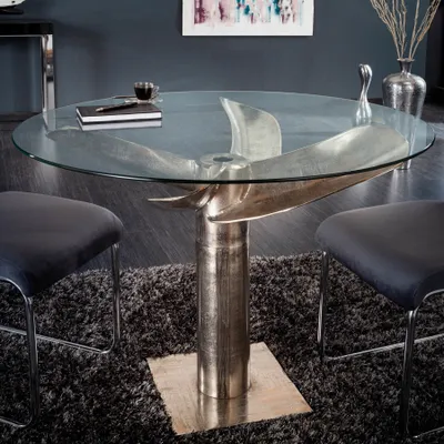 Produktbild von Maritimer Esstisch OCEAN 105cm silber antik Glastisch mit Schiffsschraube Esszimmertisch Küchentisch