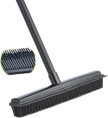 Produktbild von Gummibesen mit verstellbarem Teleskopstiel zur Entfernung von Tierhaaren, flexible Gummiborsten für Teppiche und Hartböden, für Hunde und Katzen, leicht zu reinigen, für Polstermöbel