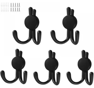 Image de Lot de 5 crochets muraux vintage en acier inoxydable, avec vis (noirs)
